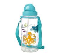 Puckator Splosh - Kids Drinks Bottle With Straw - Reusable Water Bottle For Girls And Boys With An Attached Long Strap - Bpa Free - For School Nursery - Cute Sealife Design - Pp 450ml