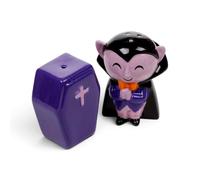Puckator Spooky Dracula & Coffin Ceramic Salt & Pepper Set - Refillable Salt & Pepper Spice Shaker Cruet Sets Pot UK - Black White Pink Kitchen Accessories Set - Dispenser Mill Mills