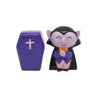 Puckator Spooky Dracula & Coffin Ceramic Salt & Pepper Set - Refillable Salt & Pepper Spice Shaker Cruet Sets Pot UK - Black White Pink Kitchen Accessories Set - Dispenser Mill Mills