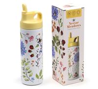 Puckator - Stainless Steel Thermal Bottle with Straw and Flip Top Opening - 500 ml - Bees - Nectar Meadows - 24 Hours Cold - 12 Hours Hot