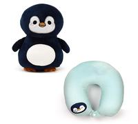 Puckator Swapseazzz Adoramals Ocean Penguin 2-in-1 Plush Travel Pillow & Toy - Neck Flight Airplane Pillow For Travel - Kids Neck Pillows Cushion For Sleeping Neck Pain Adults - Airport Essentials