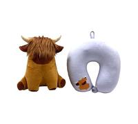 Puckator Swapseazzz Hairy Coos Highland Coo 2-in-1 Plush Travel Pillow & Toy - Neck Flight Airplane Pillow For Travel - Kids Neck Pillows Cushion For Sleeping Neck Pain Adults - Airport Essentials