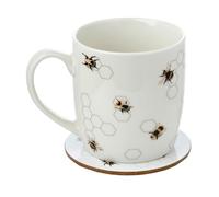 Puckator The Nectars Meadow Bee Porcelain Tea Coffee Mug & Coaster Set - Funny Home Accessories Cute Gifts for Girlfriend Large Mugs Men Women Hot Drinks Cups Presents Secret Santa Gift Cup Set