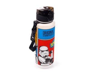 Puckator The Original Stormtrooper Comic Strip Pop Top 600ml Shatterproof Bottle - Reusable Insulated Active Water Bottle Flask For Girls And Boys With A Carry Handle & Straw - For School Nursery