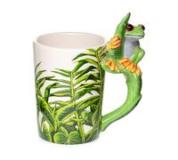 Puckator Ceramic Jungle Mug with Tree Frog Handle, Foliage Decal, Large Tea & Coffee