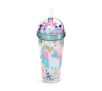 Puckator Unicorn Magic Double Walled Cup & Straw with Charms - Insulated Tumbler - Cups with Lids and Straws for Adults Children - Travel Thermal Cup with Straw - Water Bottles with Staw