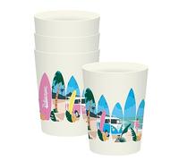 Puckator VW Volkswagen Camper Bus Waves are Calling 4 Pc Picnic Cups 450ml Out of Rec' Plastic Bottles Plastic Tumblers Cups Reusable Camping Mugs Cups Set of Unbreakable Picnic Glasses for Adults