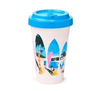 Puckator VW Volkswagen Camper Bus Waves are Calling Reusable Travel Cup Mug 400ml Out of Recyc' Plastic Bottles Thermos Insulated Travel Coffee Mug Tumbler Coffee Cup with Lid Leakproof Drink Flask
