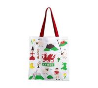 Puckator Welsh Dragon Wales (Cymru) Reusable Tote Bag - Canvas Tote Bag - Cotton Tote Bags - Eco Gifts for Women and Men - Cloth Shopping Bag - Fabric Bag - Foldable Bags for Shopping - Handbag