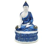 Puckator White & Blue Thai Buddha Lotus - Cute Room Decor - Aesthetic Feng Shui Meditation Accessories - Garden Ornaments - Shelf Desk Decorations - Mindfulness Home Gifts - Statues