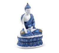 Puckator White & Blue Thai Buddha Lotus - Cute Room Decor - Aesthetic Feng Shui Meditation Accessories - Garden Ornaments - Shelf Desk Decorations - Mindfulness Home Gifts - Statues