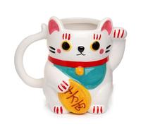Puckator White Maneki Neko Lucky Cat Ceramic Shaped Tea Coffee Mug - Funny Home Accessories - Cute Gifts for Girlfriend - Large Mugs for Men Women Hot Drinks Cups Presents Secret Santa Gift Cup Set