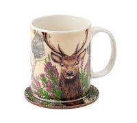 Puckator Wild Stag Christmas Porcelain Tea Coffee Mug & Coaster Set - Funny Home Accessories - Cute Gifts for Girlfriend Large Mugs for Men Women Hot Drinks Cups Presents Secret Santa Gift Cup Set