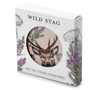 Puckator Wild Stag Set of 4 Cork Coasters - Wood Table Pub Drink Coasters Tiles Placemats - Bar Accessories For Home - Desk Coaster Tile Slate - Dining Table Decor Drinks Mats - Man Cave Accessories