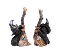 Puckator Witches Black Cat with Broomstick - Ornaments For The Living Room Home - Gothic Witch Gifts - Cute Goth Gifts For Women - Ornament Ornaments For Cat Lovers - Home Decor - Figurine