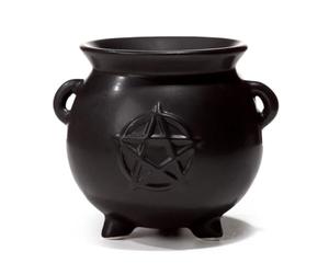 Puckator Witches Cauldron Pentagram Black Ceramic Oil Burner - Wax Melt Burners Warmer - Boho Bedroom Decor Diffuser Scent Tea Light Burner Holder - House Warming Gift - Aromatherapy Set