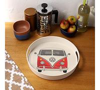 Puckator Wolkswagen VW T1 Campervan Red Small Bamboo Composite Serving Tray, Round with Handles & Rim, Home Office Camping BBQ Height 4.5cm Width 30.5cm Depth 30.5cm