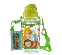 Puckator Zooniverse - Kids Drinks Bottle With Straw - Reusable Water Bottle For Girls And Boys With An Attached Long Strap - Bpa Free - For School Nursery - Cute Jungle Animals Design - Pp 450ml