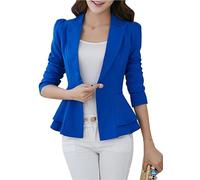 PUDANA Women's Notch Lapel Cropped Blazer Long Sleeve Slim Fit Single Button Jacket Office Peplum Blazer Blue XXL