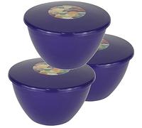 Pudding Basin and Lid Pack of 3 Plastic Pudding Basins Large Sized Purple Food Safe Steaming Bowls (3 Pint Large)