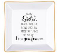 PUDDING CABIN Ceramic Jewelry Dish - Sister Gifts from Sister with Thank you for being such an important piece of my life, Perfect Birthday, Christmas, Mother's Day & Valentine's Present for Women