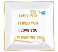 PUDDING CABIN Engagement Gift for Her - Wedding Ring Holder Dish Jewelry Tray for Women with 'I Met You I Liked You I Love You' Romantic Trinket Dish Valentine's Gift, Couple Gifts, Cute Love Gifts