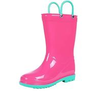 Puddle Play - Kids rain boots with easy-on handles - Colors and designs for boys and girls, Pink and turquoise trim, 19.0 cm