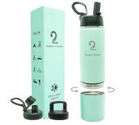 Puddles 2 Oceans Insulated Water Bottle & Snack Container - 26oz Stainless Steel, 3 Lids, Leak & Spill Proof, Keeps Drinks Hot/Cold, Perfect for Hiking, School, Gym, Travel
