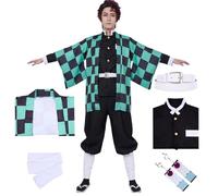 Puddry Demon Slayer Costume,Tanjiro Cosplay,Halloween Anime Cosplay for Kids & Adults, World Book Day Carnival Party Themed Costumes