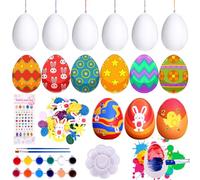 Puddry Easter Egg Decorating Kit Easter Crafts for Kids, Easter Hanging Decorations with 25PCS White Plactic Eggs Colorful Lanyards Color Pen Easter Sticker, DIY Egg Painting Kit for Easter Tree Hunt
