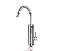 Pudin,220V Electric Instant Heater Tap,Supply Hot and Cold Water,Stainless Hot Water Kitchen Tap with LED Digital Display for Home Facilities(British Plug)(Silver)