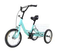PUDLOR 14" Adult Tricycle, Rickshaw Trike 3-Wheels Bike Backrest Shopping Basket, Height Adjustable Tricycle, for Outdoor Activities, Shopping（greener）