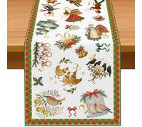 Pudodo 12 Days of Christmas Table Runner Fun Holiday Pattern with Lords Leaping Maids Milking Drummers Drumming Picnic Kitchen Dining Room Home Decor