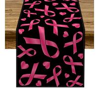 Pudodo Breast Cancer Awareness Table Runner Pink Ribbon Love Hope Faith Heart Fight October Kitchen Dinning Room Home Decoration