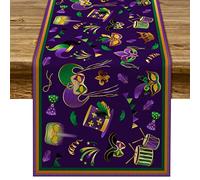 Pudodo Mardi Gras Table Runner Carnival Mask Fleur De Lis Tablecloth New Orleans Masquerade Party Kitchen Dining Home Decoration (13" x 72")