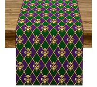 Pudodo Mardi Gras Table Runner Fleur De Lis Carnival Masquerade New Orleans Holiday Party Kitchen Dinning Home Decoration (13" x 72")