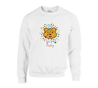 Pudsey Day Bear Face Jumper, Boys Girls Children Spotty Day 2023 Need Unisex Kids Adults Sweatshirt Top (White, 7 Years)