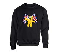 Pudsey Day Bear Union Jack Jumper, UK British Flag Boys Girls Children Need Spotty Day 2024 Unisex Kids Adults Sweatshirt Top (Black, 7 Years)