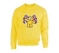 Pudsey Day Bear Union Jack Jumper, UK British Flag Boys Girls Children Need Spotty Day 2024 Unisex Kids Adults Sweatshirt Top(M, Yellow)