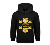 Pudsey Day Hoodie Bear Children Need Pullover Comic Spotty Clothing Gift Together School Event Support Relief Unisex kids Adults Hood(S, Black)