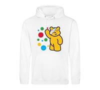 Pudsey Day Novelty Hoodie, Children Spotty Day 2024 Comic Event Cartoon Bear Boys Girls Unisex Kids Adults Hooded Sweatshirt Gift(XL, White)