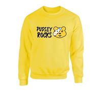 Pudsey Rocks Sweatshirt, Child Spotty Day 2024 Pudsey Cartoon Bear Face Boys Girls School Kids Adults Unisex Jumper Top (Yellow, 5 Years)