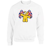 Pudsey Union Jack Flag Bear Charity Sweatshirt, Fundraising Pullover Jumper Children In Charity Need Spotty Day 2025 Unisex Jumper(L, White)