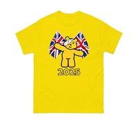 Pudsey Union Jack Kids School Unisex T-Shirt - Boys Girls Child Spotty Day Pudsey Cartoon Bear Children Need 2025 British Flag Gift Tee Top (Yellow, 3 Years)