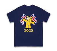 Pudsey Union Jack Kids School Unisex T-Shirt - Boys Girls Child Spotty Day Pudsey Cartoon Bear Children Need 2025 British Flag Gift Tee Top (Navy, 9 Years)