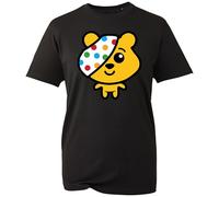 Pudsey Yellow Bear 2025 Big Head Tee, Child in Need Cute Support T-Shirt, Spotty Day Holiday Charity Mascot Top, Unisex Gift Shirt0 (Black, 9 Years)