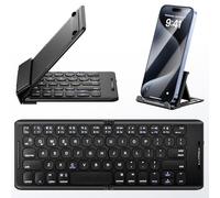 PuechAxe Foldable Bluetooth Keyboard with Stand Holder,Portable Pocket Wireless Folding Keyboard, Rechargeable Full Size Ultra Slim Travel Keyboard for iOS, Android, Windows Tablet & Laptop,B097