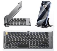 PuechAxe Foldable Bluetooth Keyboard with Stand Holder, Rechargeable Pocket Size Folding Travel Keyboard for iPhone, iPad, Tablet, Laptop, Smartphone, B088