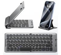 PuechAxe Foldable Bluetooth Keyboard with Stand Holder, Rechargeable Pocket Size Folding Travel Keyboard for iPhone, iPad, Tablet, Laptop, Smartphone, B088