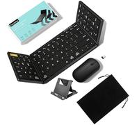 PuechAxe Foldable Keyboard and Mouse, Full-Size Portable Folding Wireless Keyboard Mouse Combo, 2.4G + BT5.0 x 2, Rechargeable Bluetooth Travel Keyboard and Mouse for Laptop iPad Tablet